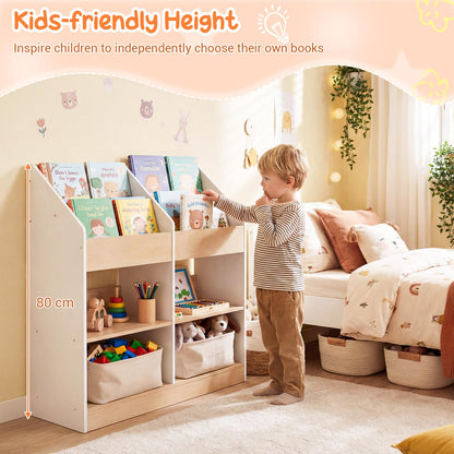 Kids Bookshelf Toddler Book Stand with 4 Upright Cubes and 4 Storage Compartments