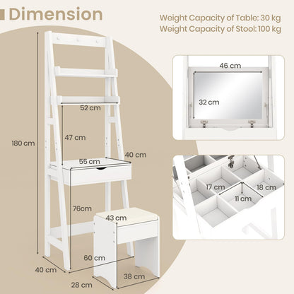 Vanity Desk Set with Flip Top Mirror and Hooks