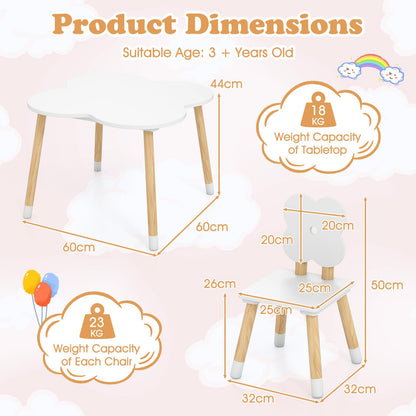 Kids Table and Chair Set, Children Activity Table with 2 Chairs and Pine Wood Legs