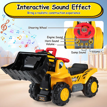 3-in-1 Ride on Excavator Bulldozer, Kids Foot-to-Floor Push Car