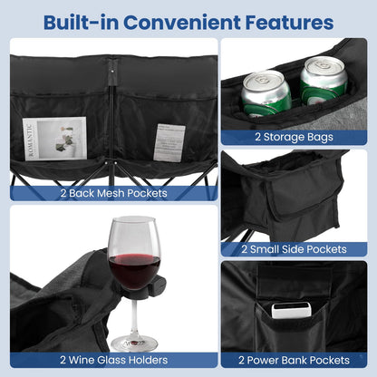 Oversized Heated Double Camping Chair, 3 Heat Levels, 300kg