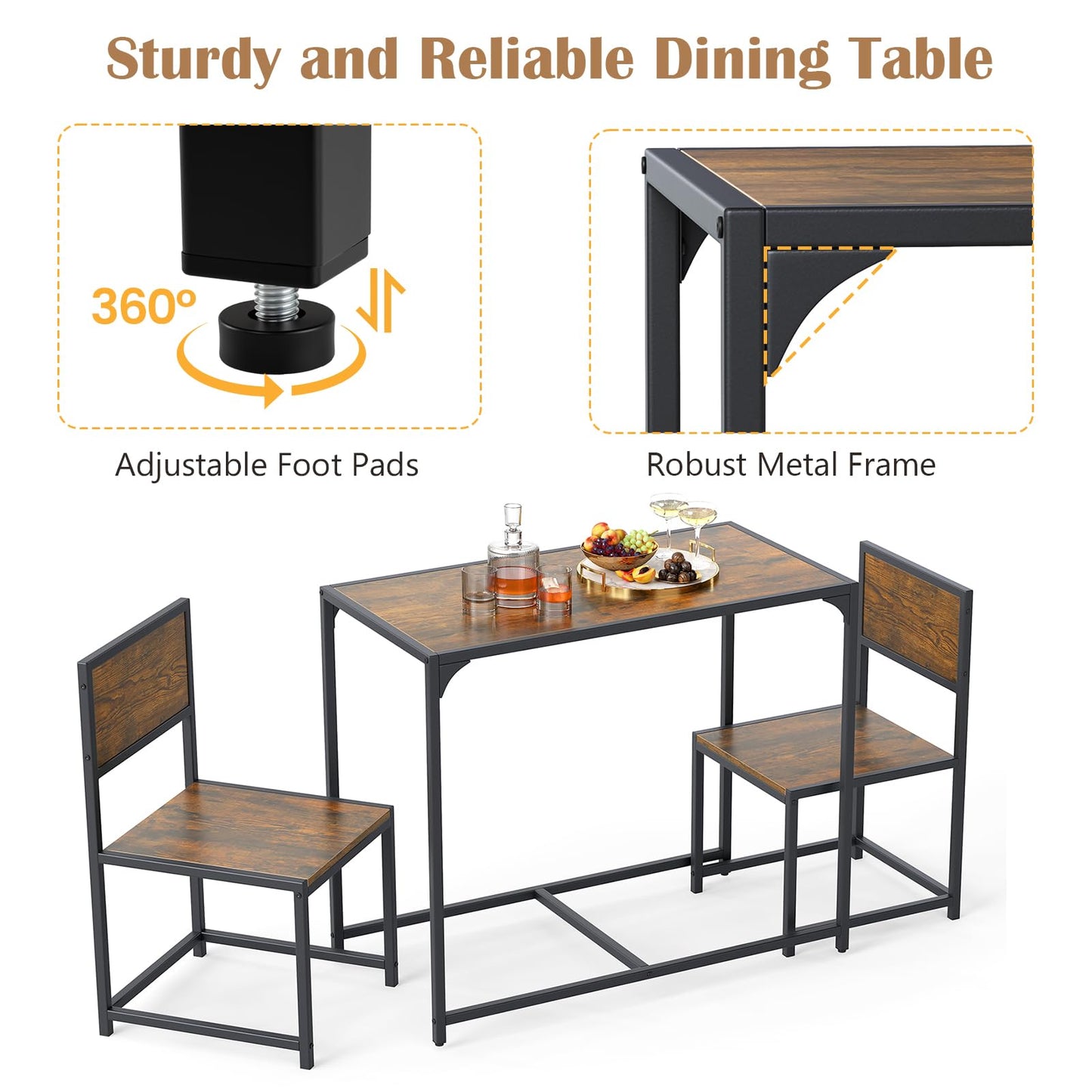 Dining Table and Chairs Set, Breakfast Table Furniture with 2 High Back Chairs