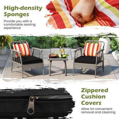 3 Pieces Patio PE Wicker Furniture Set with 5-Level Adjustable Backrest