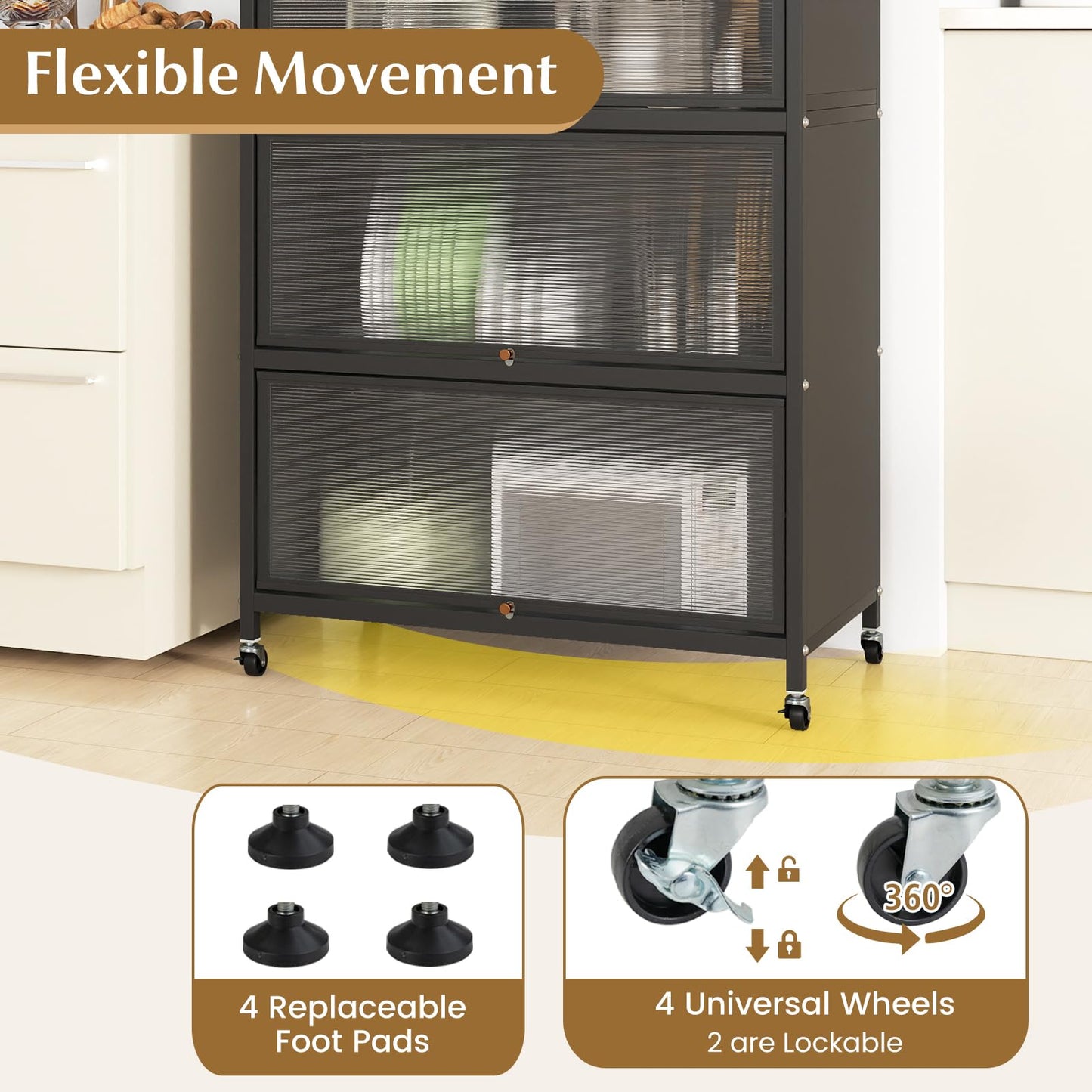 Kitchen Storage Cabinet, 5 Tier Tall Pantry Cupboard with Flip-Up Doors