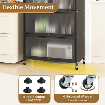 Kitchen Storage Cabinet, 5 Tier Tall Pantry Cupboard with Flip-Up Doors