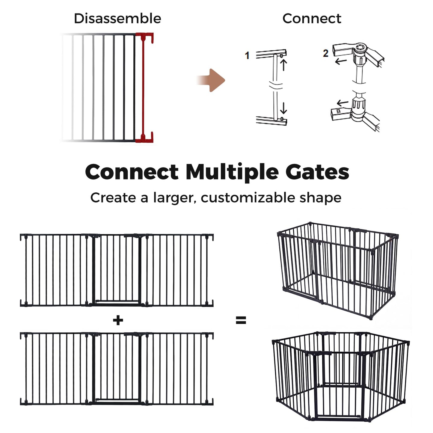 3 Panel Foldable Pet Gate, Pressure Baby Gate with One-hand Opening