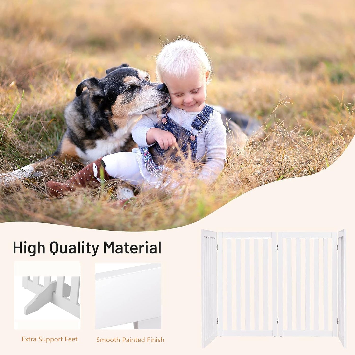 4 Panels Freestanding Wooden Dog Fence Up to 203cm Wide