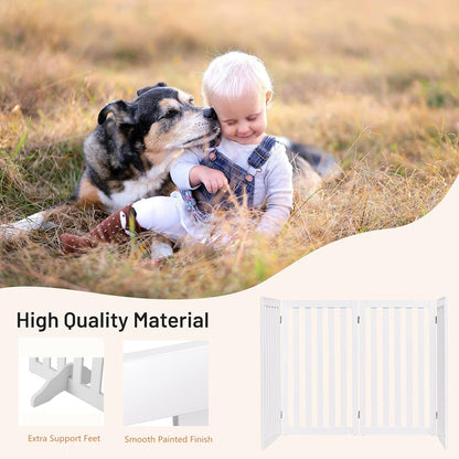 4 Panels Freestanding Wooden Dog Fence Up to 203cm Wide