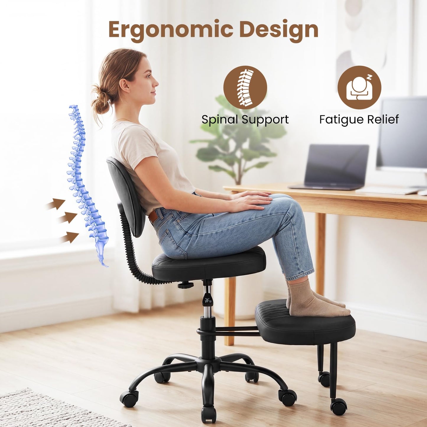Ergonomic Cross Legged Office Chair with Wheels, Black