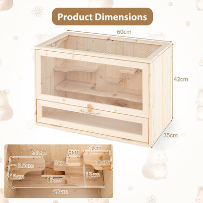 Fir Wood Mouse Habitat Cage with Mesh Flip Roof