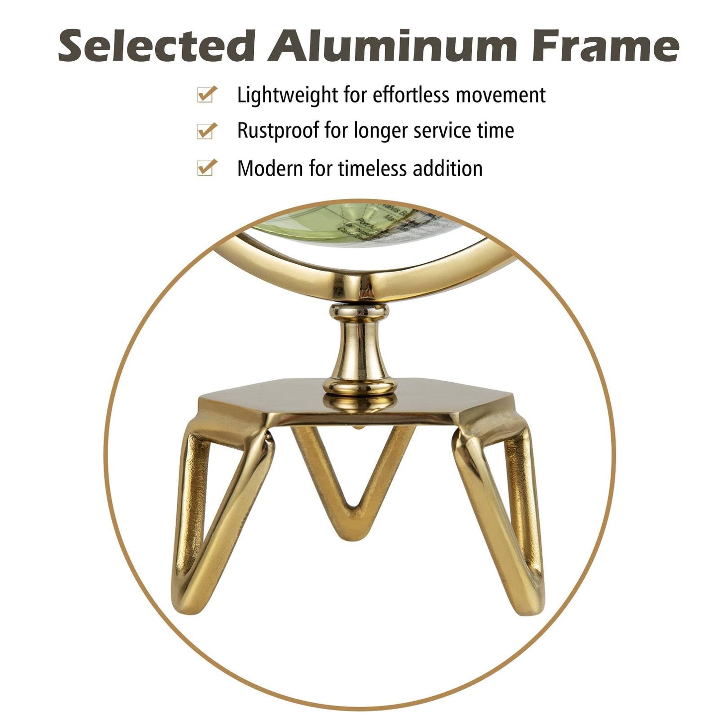 World Globe, 360° Rotating Geography Globe with Metal Meridian and Triangle Stand