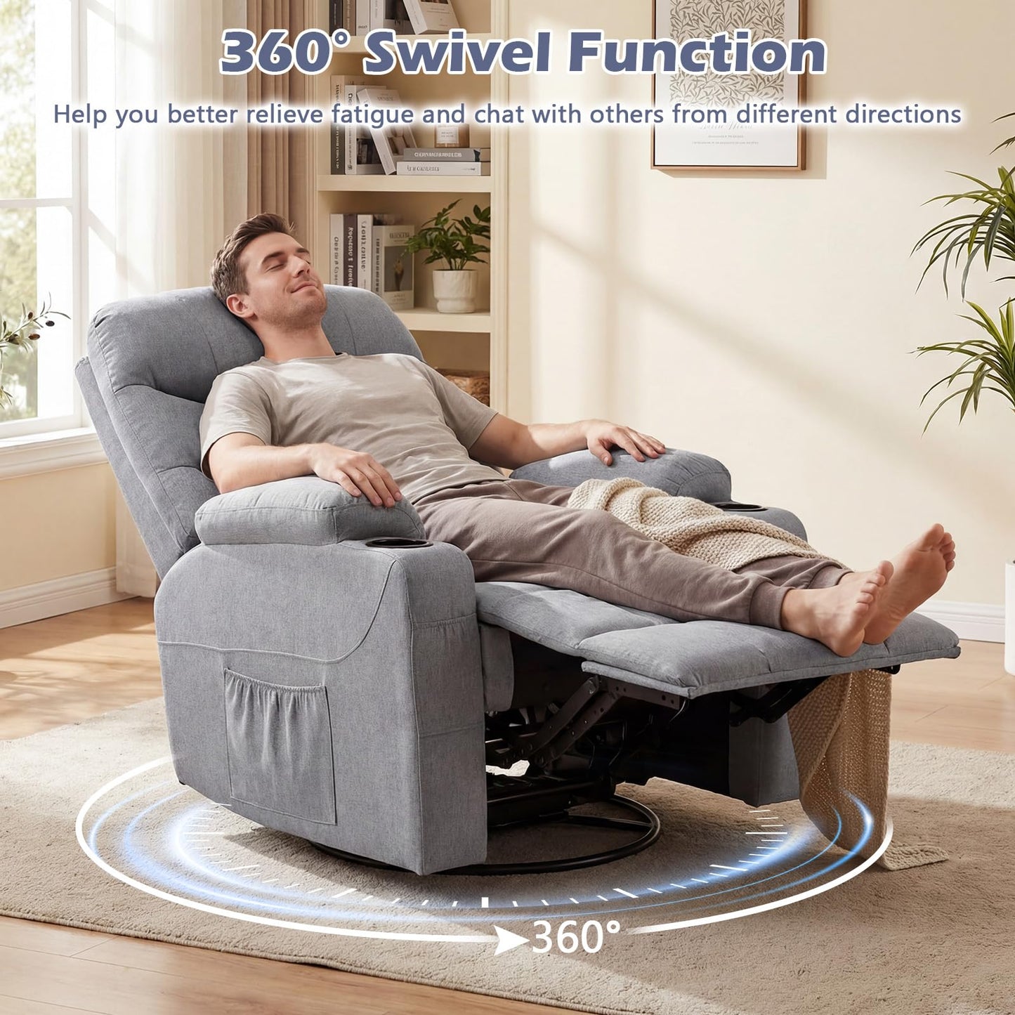 Recliner Chair with Massage and Heat Nursery Rocking Chair with 360° Swivel Function