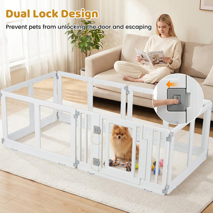 Dog Playpen, 6 Panels Plastic Pet Fence with Lockable Door