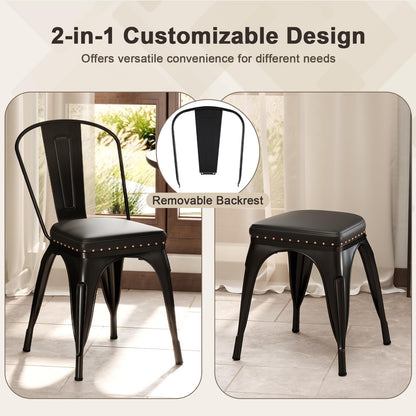 Metal Dining Chair Set of 4 with Removable Backs and PU Leather Cushioned Seat