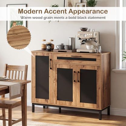 Storage Cabinet, Wooden Buffet Sideboard with Drawer, Doors, Removable Shelves