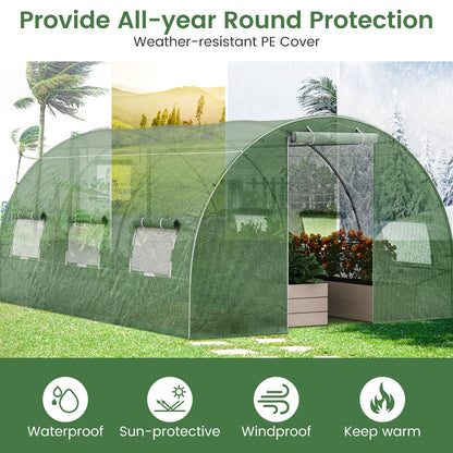 400 x 300 x 200 cm Outdoor Walk-in Tunnel Greenhouse 8 Roll-up Windows