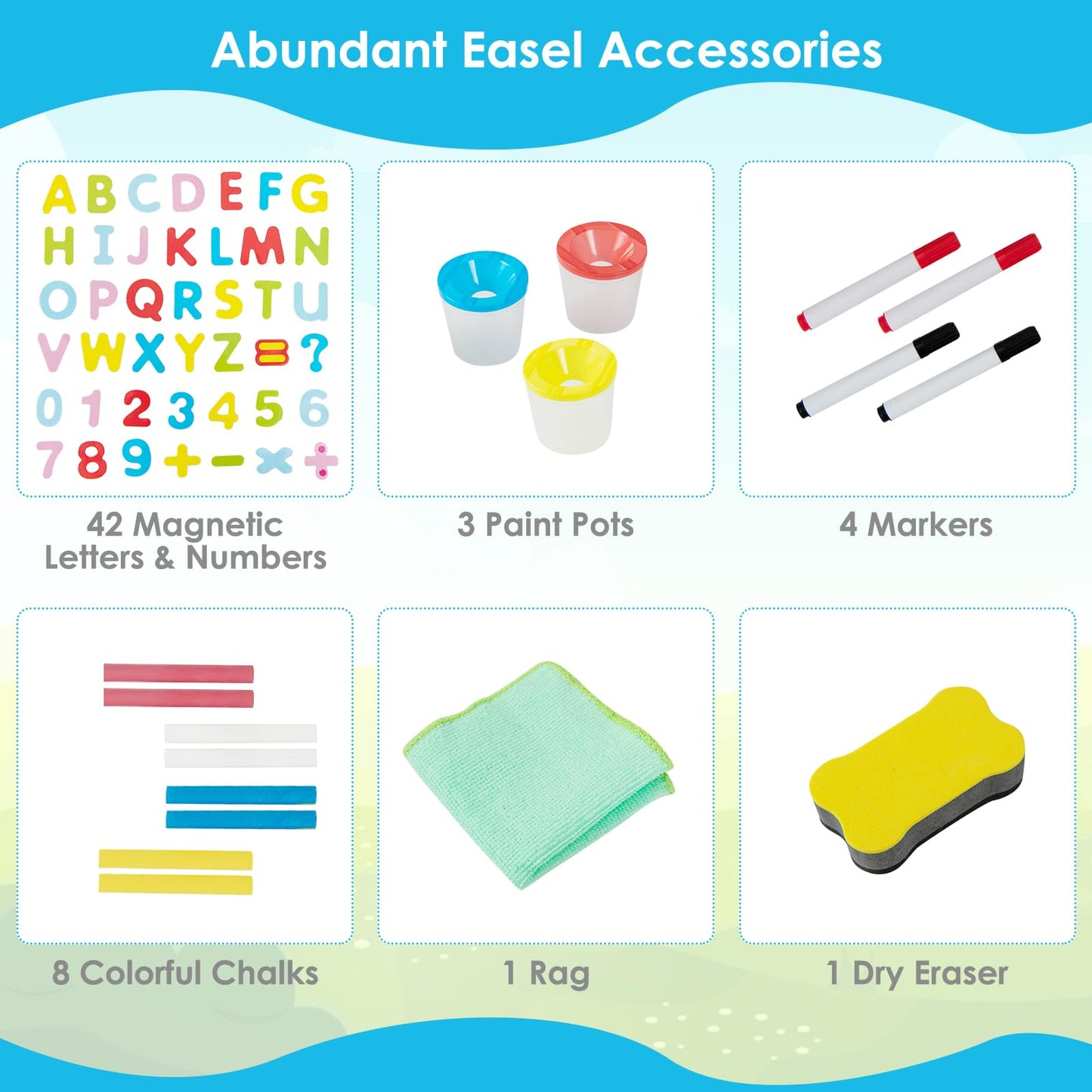 Adjustable Height Double Sided Easel with Magnetic Chalkboard for Toddlers