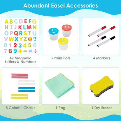 Adjustable Height Double Sided Easel with Magnetic Chalkboard for Toddlers