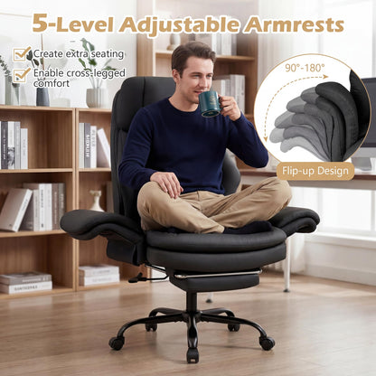 Ergonomic Cross Legged Office Chair with Retractable Footrest Adjustable Armrests for Home Office