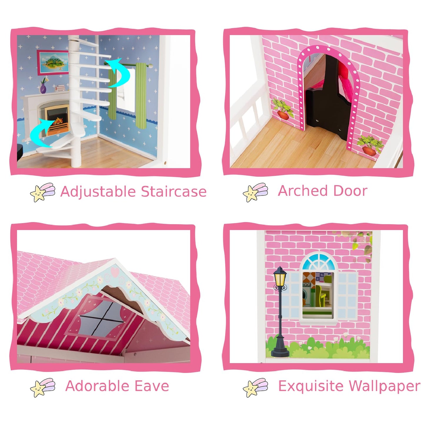 Wooden Dollhouse with Working Elevator and Rotatable Staircase