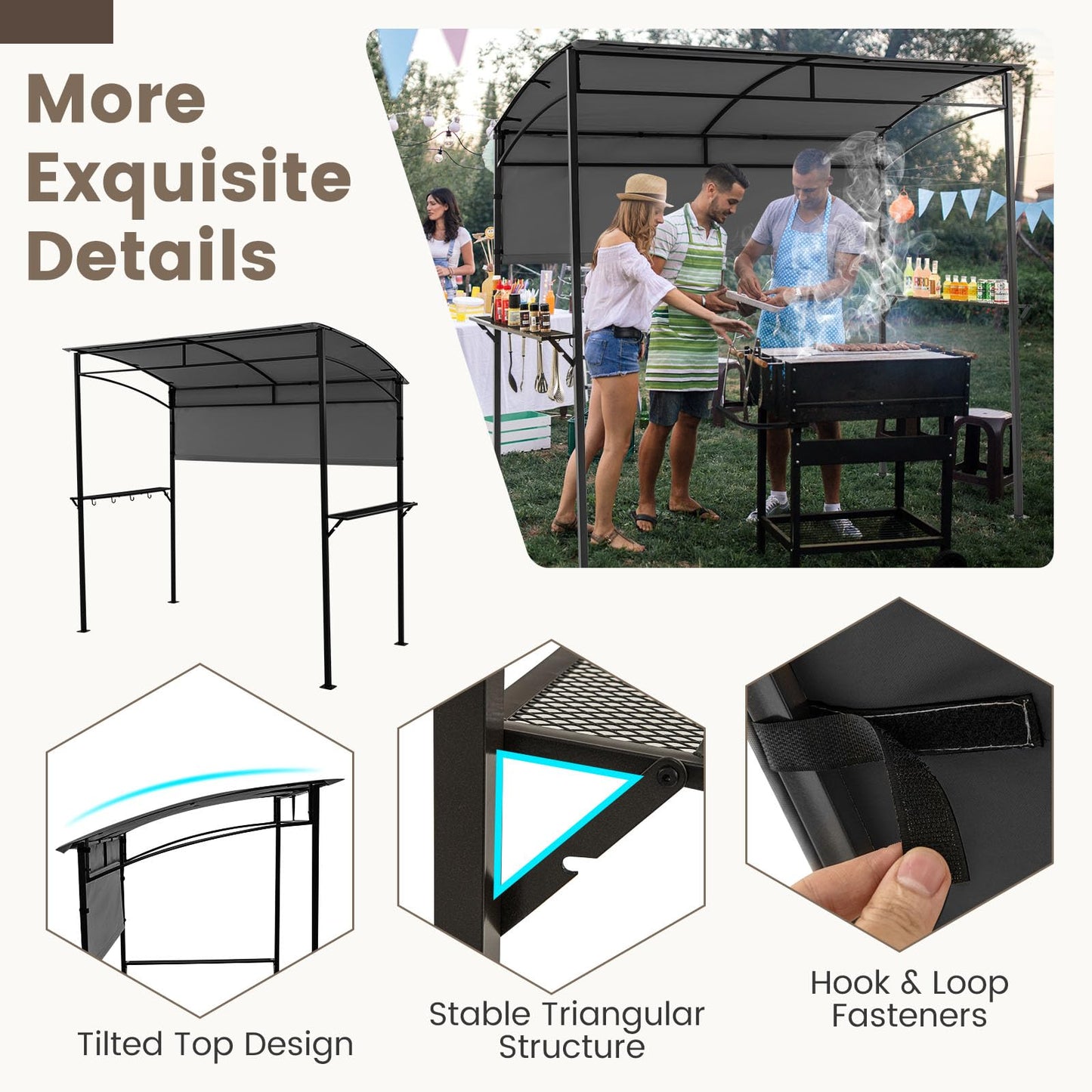 Outdoor BBQ Shelter with Serving Shelf and Storage Hooks (239 x 108cm)