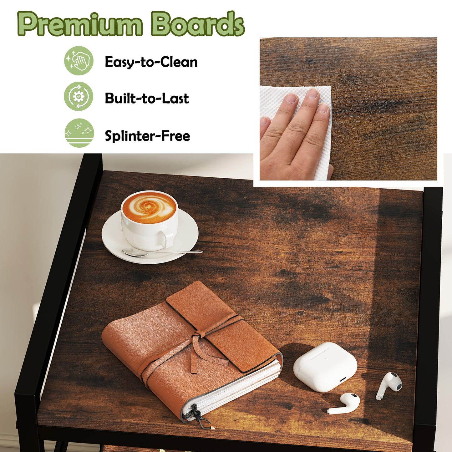 Nightstand Bedside Table with Fabric Drawer Open Wood Shelf