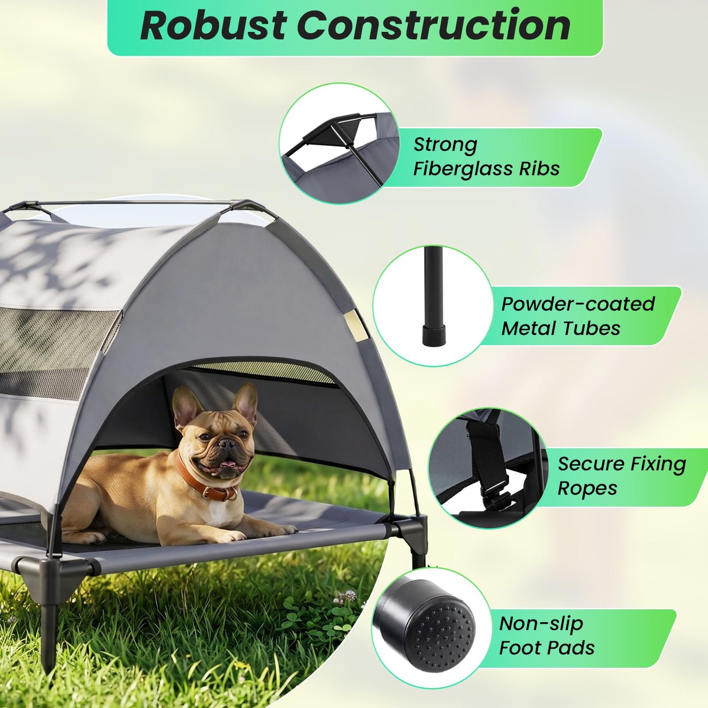 Raised Dog Bed, Elevated Pet Bed with Removable Canopy, Breathable Mesh & Carry Bag