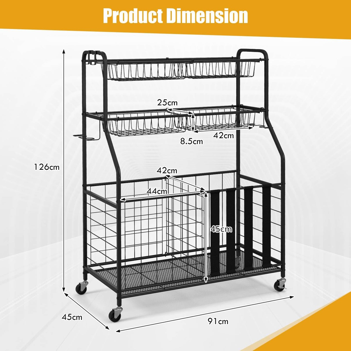 Sports Equipment Storage Rack Rolling Sports Ball Storage Cart