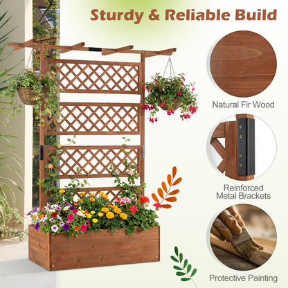 Wooden Planter Box Raised Garden Bed with Lattice Trellis