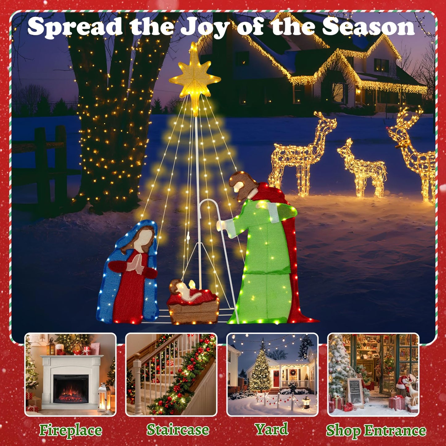 Christmas Nativity Set, Lighted Xmas Holy Family Scene with LED Lights