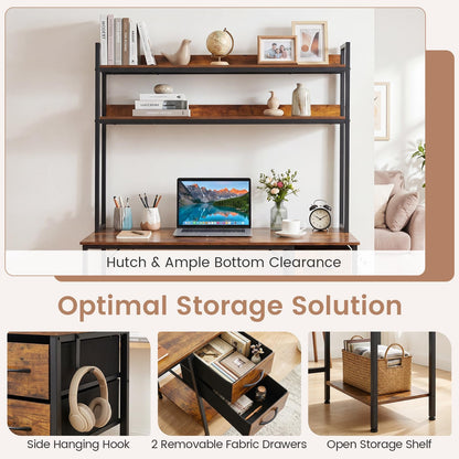 Computer Desk with Hutch, Reversible Executive Writing Workstation PC Laptop Table