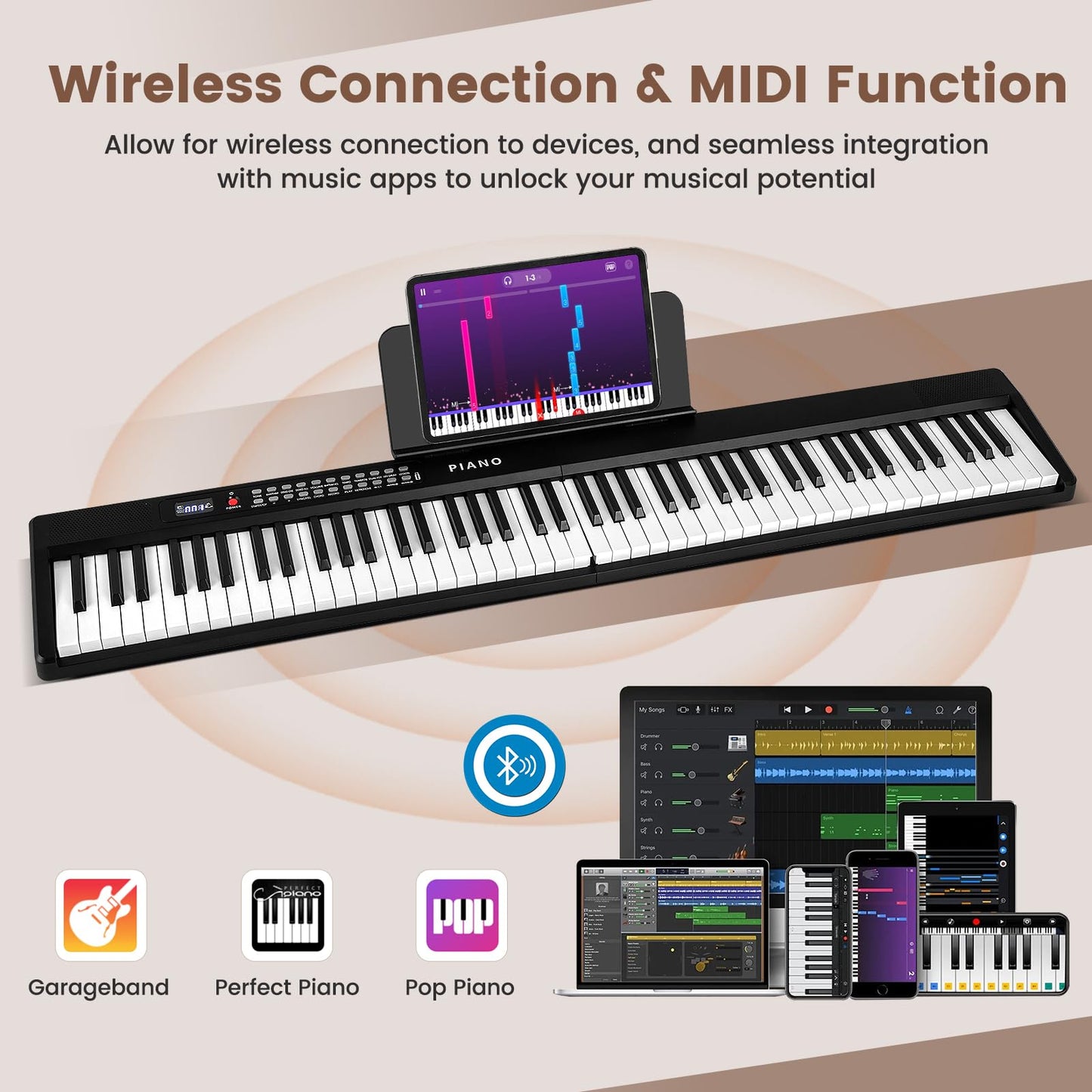 88 Key Folding Digital Piano Keyboard with Microphone