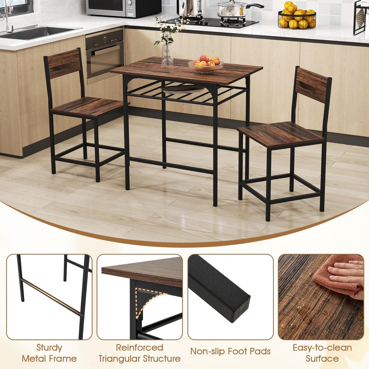 Dining Table Set for 2 with Metal Frame and Storage Rack