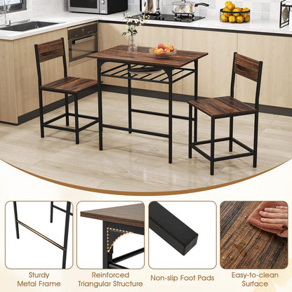 Dining Table Set for 2 with Metal Frame and Storage Rack