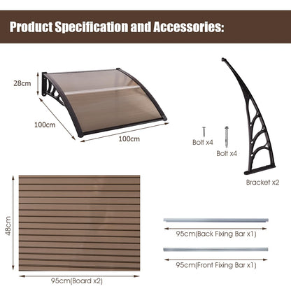 100 x 100cm Polycarbonate Door Awning Canopy
