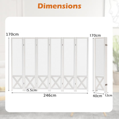 4/6 Panel Folding Room Divider with Pegboard Display