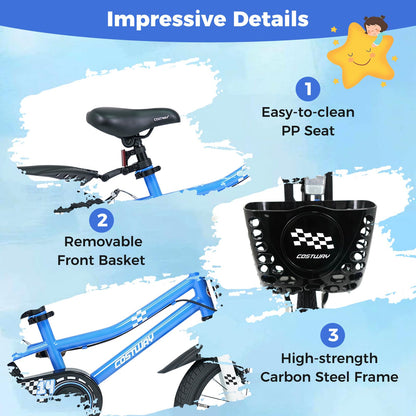 Kids Bike, Children's Training Bicycle | Toddler Bike with 2 Training Wheels, Removable Basket