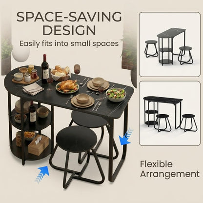 GiantexUK 3-Piece Dining Table Set, Wooden Kitchen Table and Stools