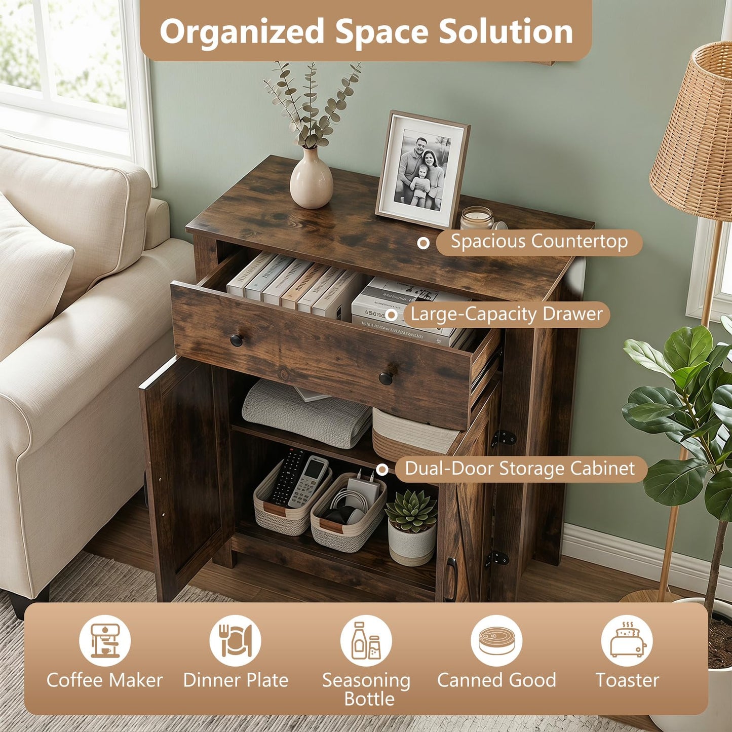 Storage Cabinet with Drawer & 2 Doors,80 x 40 x 92cm