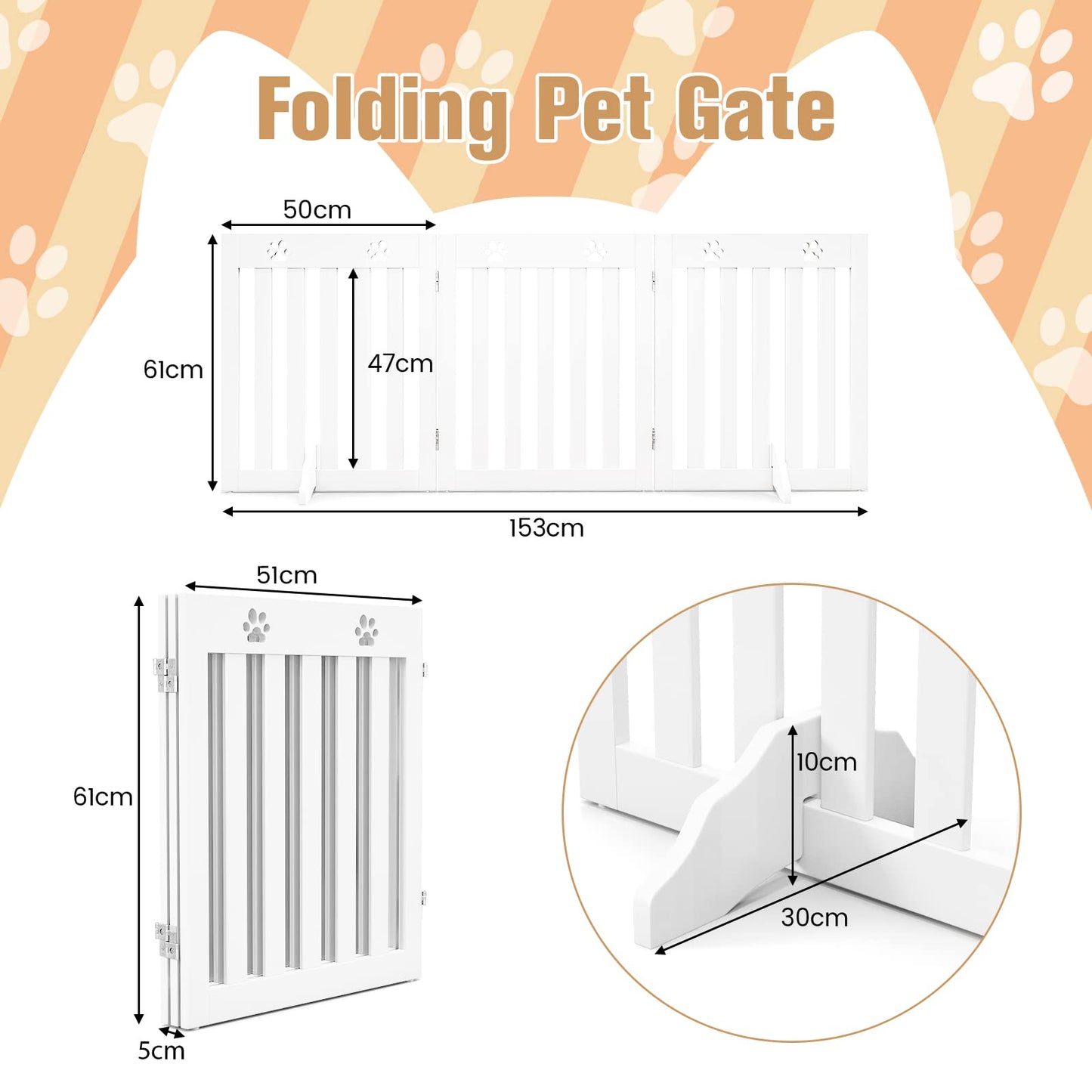 3 Panels Folding Pet Gate