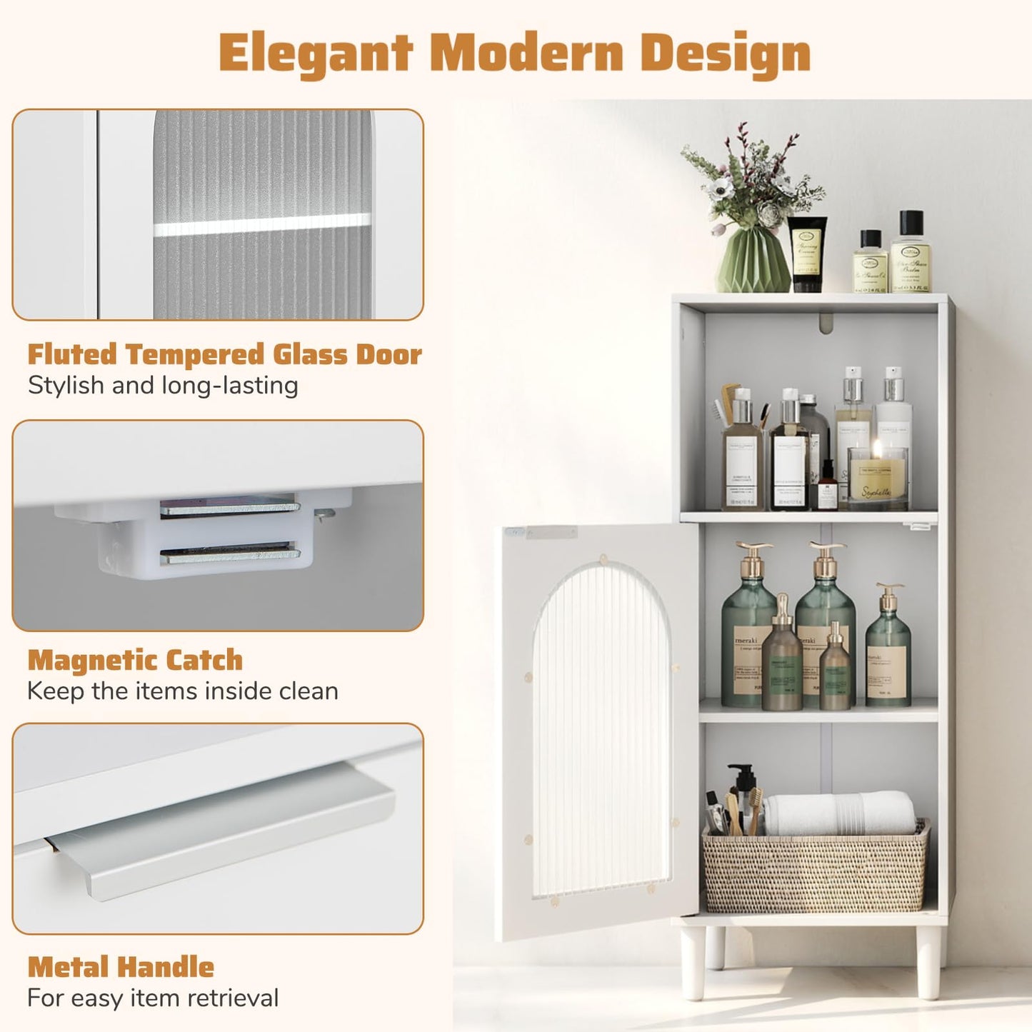 Bathroom Floor Cabinet with Adjustable Shelf for Hallway Living Room