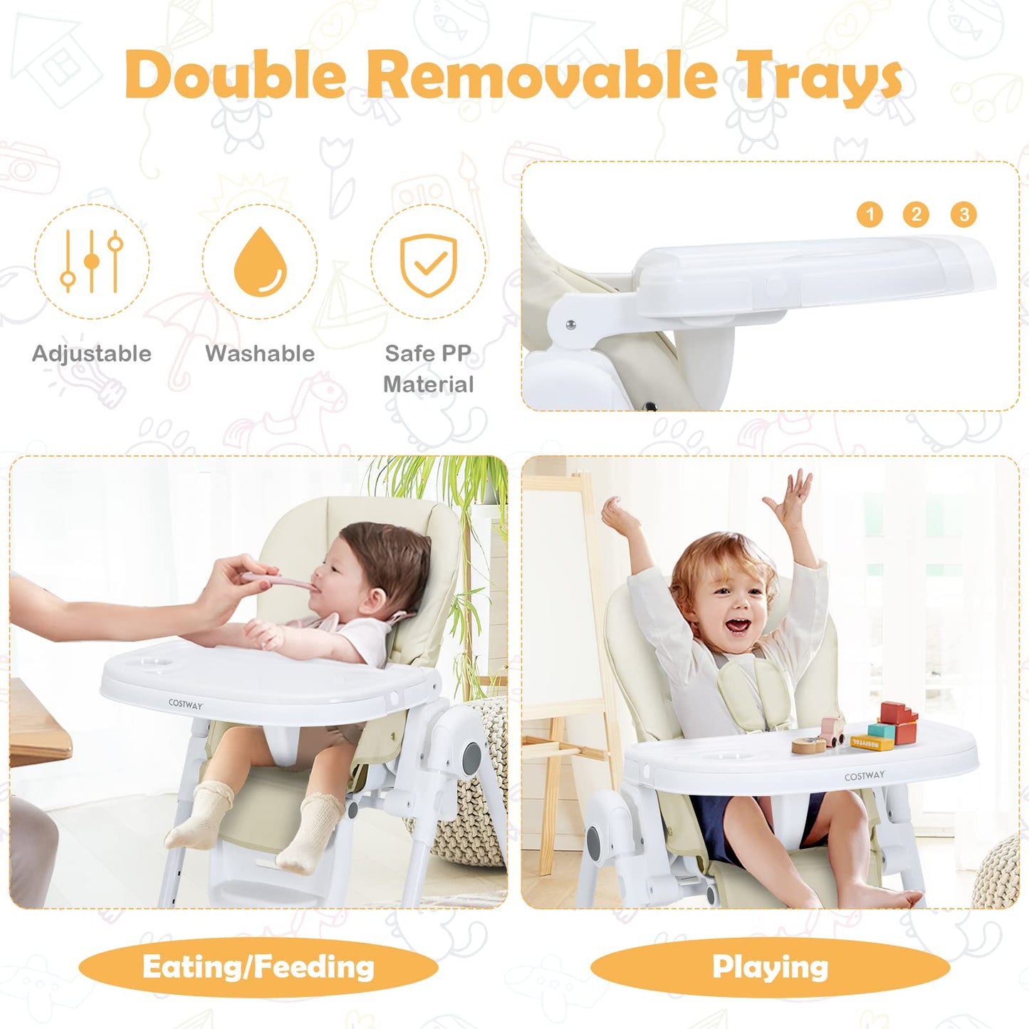 Height Adjustable Folding Highchair for Babies and Toddlers