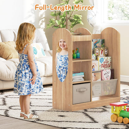 Kids Bookshelf, Toy Storage Organizer with Full-Length Mirror