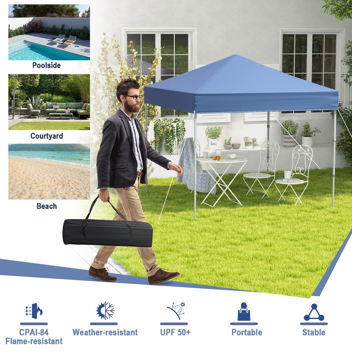 198 x 198cm Pop up Gazebo with Carry Bag for Camping Barbecue Party