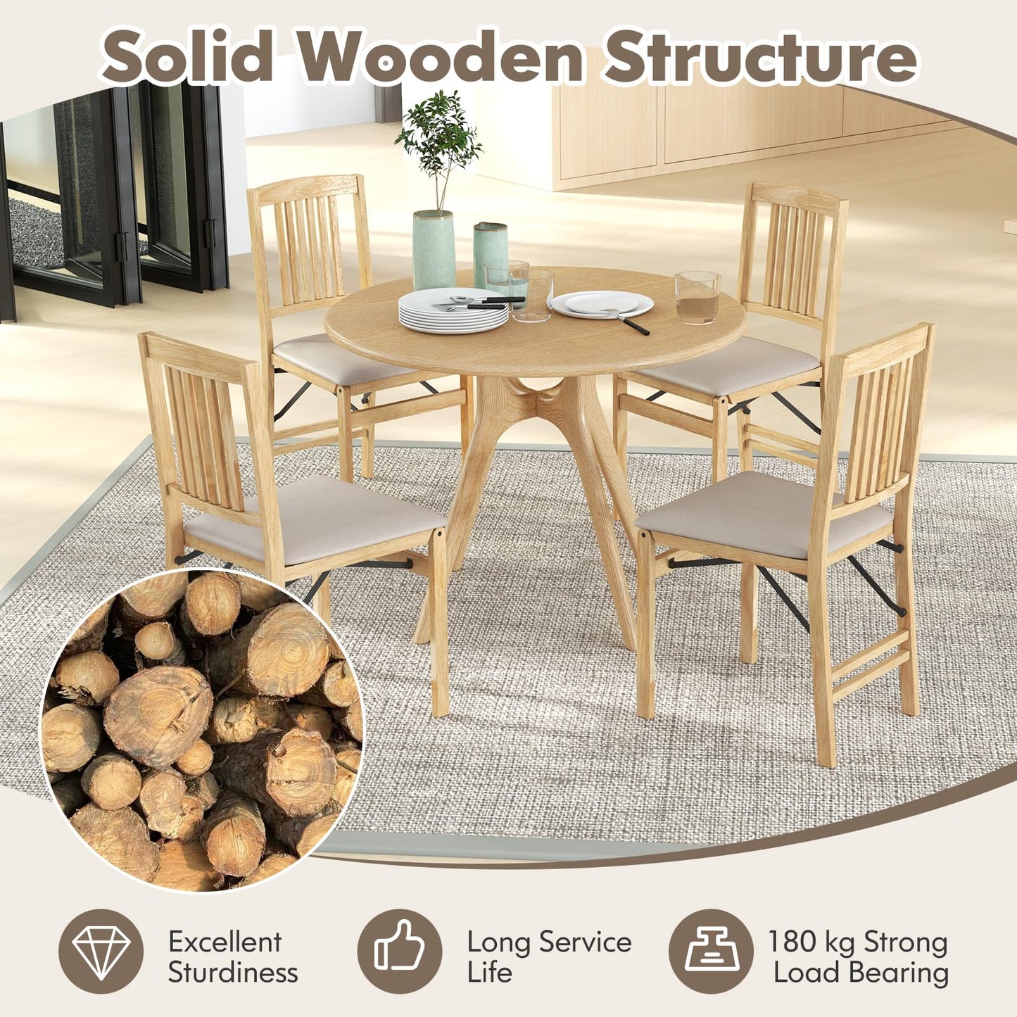 Folding Dining Chairs Set of 2 Upholstered Kitchen Chairs with Padded Seat