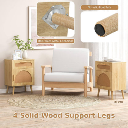 Rattan Nightstand Boho Bedside Table with Rattan-decorated Door