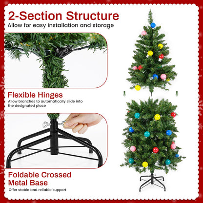 150 CM Pre-Lit Artificial Slim Pencil Hinged Christmas Tree with 39 Multicolored Globe LED Lights