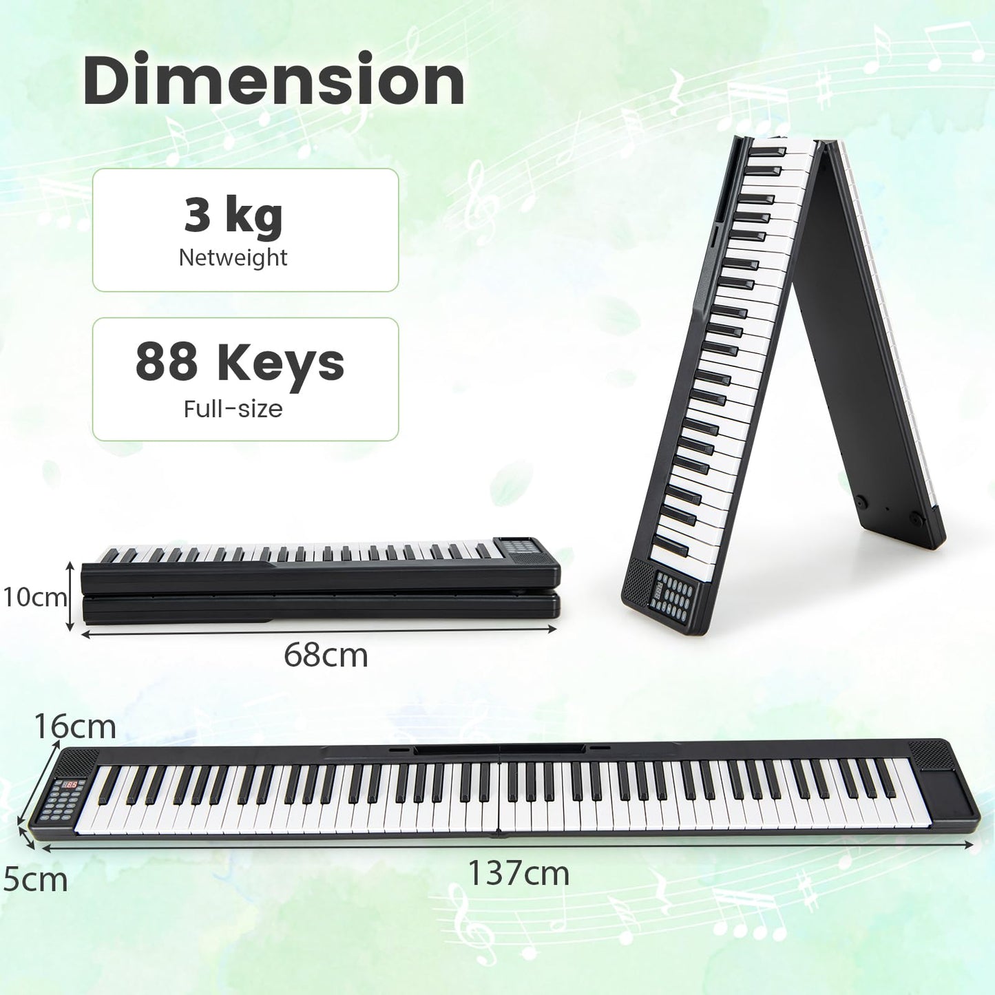 Giantex 88-Key Foldable Digital Piano Keyboard Full Size Electronic Pianos with MIDI Split Function