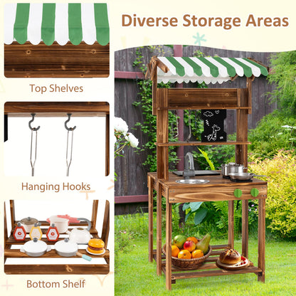 Outdoor Pretend Playset with Barbecue Grill Canopy Chalkboard