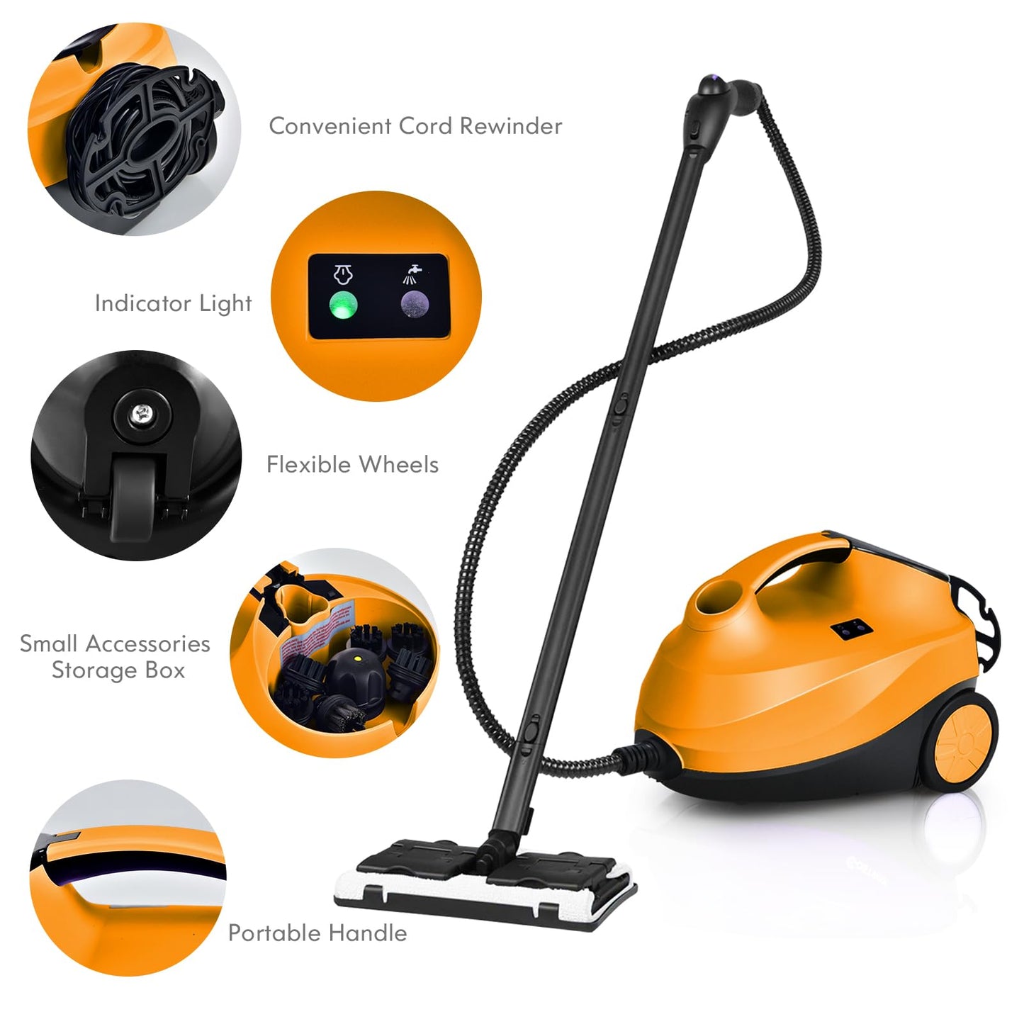 2000W Steam Cleaner, 1.5L Tank Portable Household Steam Mop with 20 Accessories